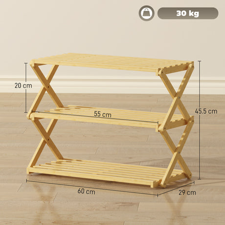 Wooden Shoe Rack 60cm Wide 3 Tier - Velmora