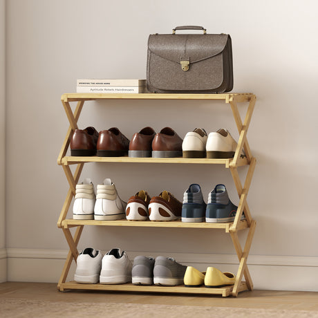 Wooden Shoe Rack 60cm Wide 4 Tier - Velmora