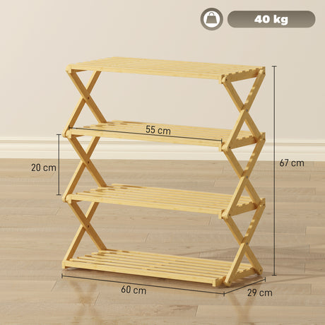 Wooden Shoe Rack 60cm Wide 4 Tier - Velmora