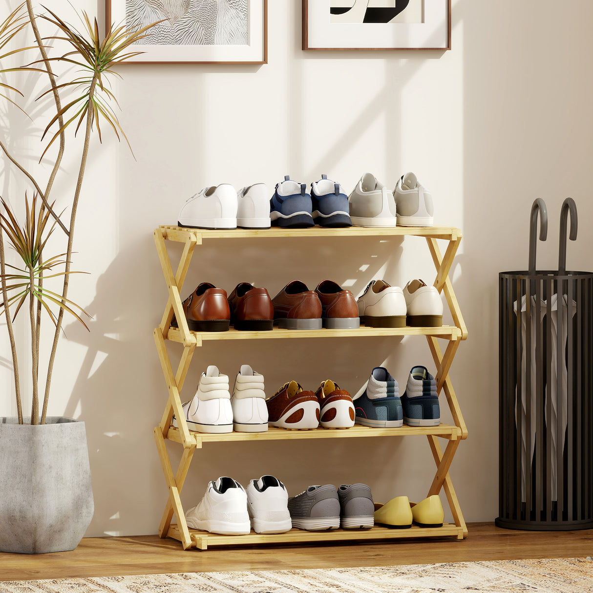 Wooden Shoe Rack 60cm Wide 4 Tier - Velmora