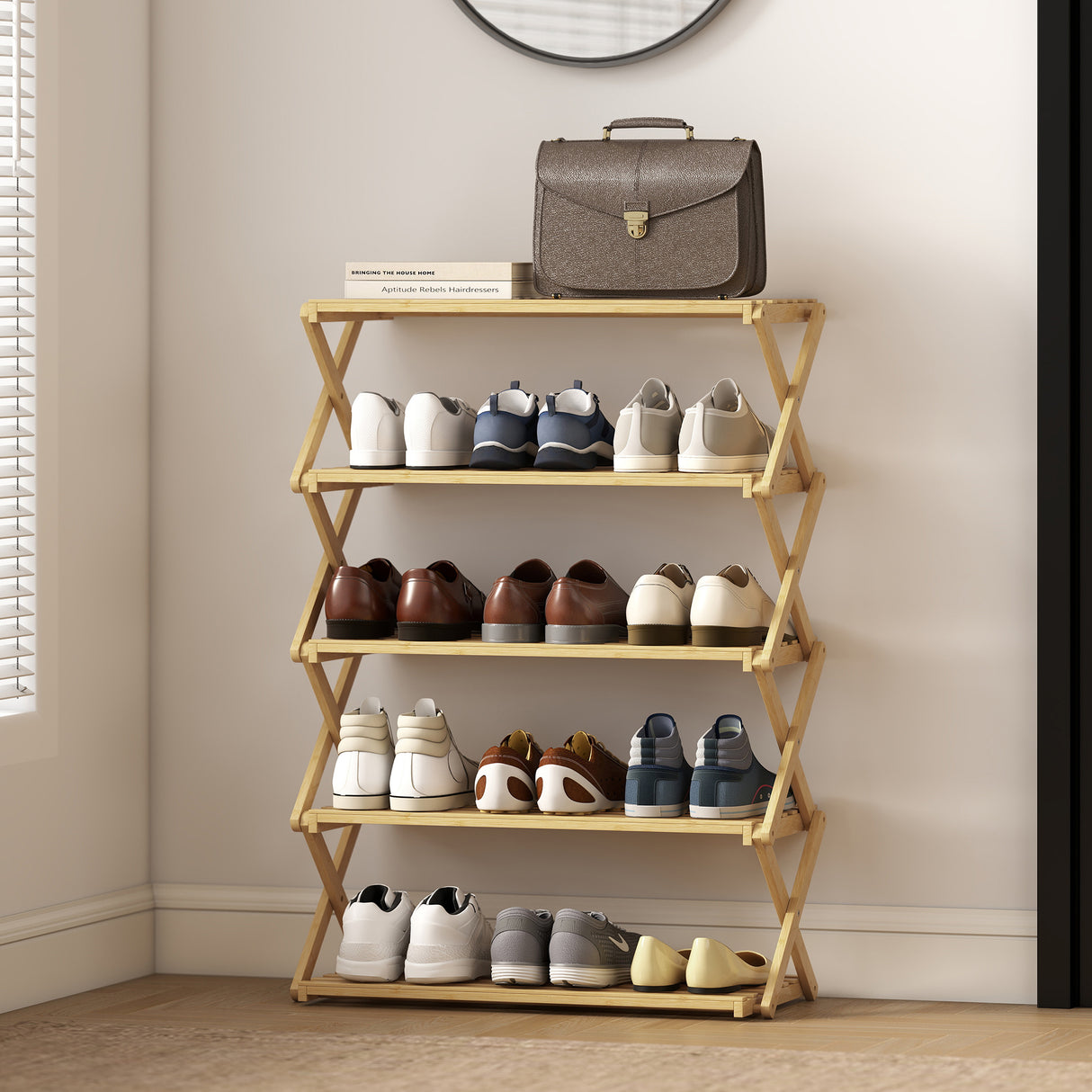 Wooden Shoe Rack 60cm Wide 5 Tier - Velmora