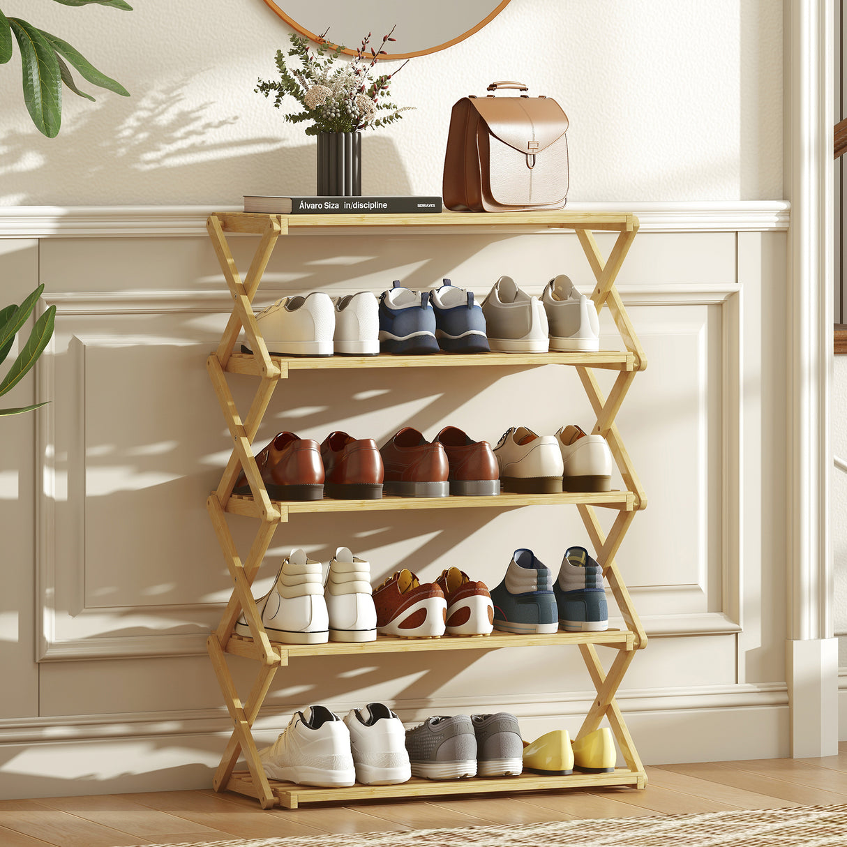 Wooden Shoe Rack 60cm Wide 5 Tier - Velmora