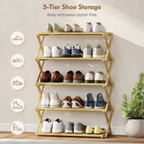 Wooden Shoe Rack 60cm Wide 5 Tier - Velmora