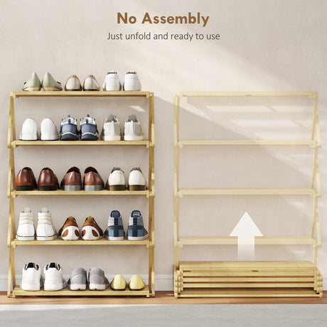 Wooden Shoe Rack 60cm Wide 5 Tier - Velmora