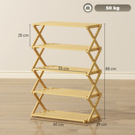 Wooden Shoe Rack 60cm Wide 5 Tier - Velmora