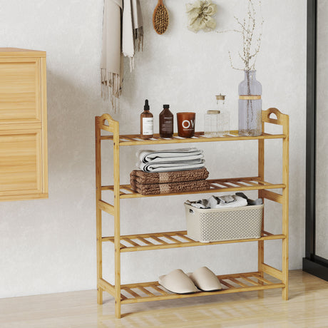 Wooden Shoe Rack 67.5cm Wide 4 Tier - Velmora