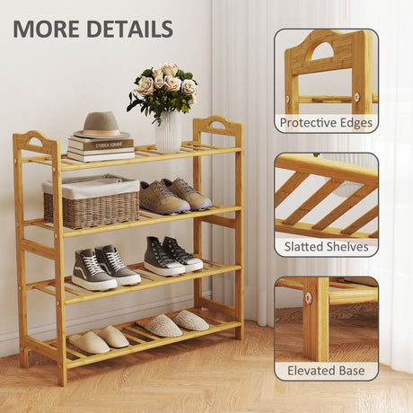 Wooden Shoe Rack 67.5cm Wide 4 Tier - Velmora