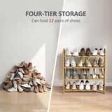 Wooden Shoe Rack 67.5cm Wide 4 Tier - Velmora