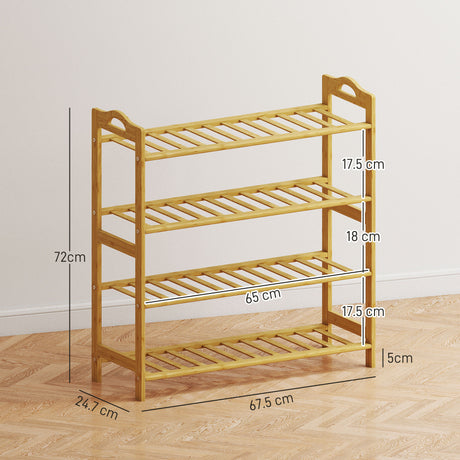 Wooden Shoe Rack 67.5cm Wide 4 Tier - Velmora