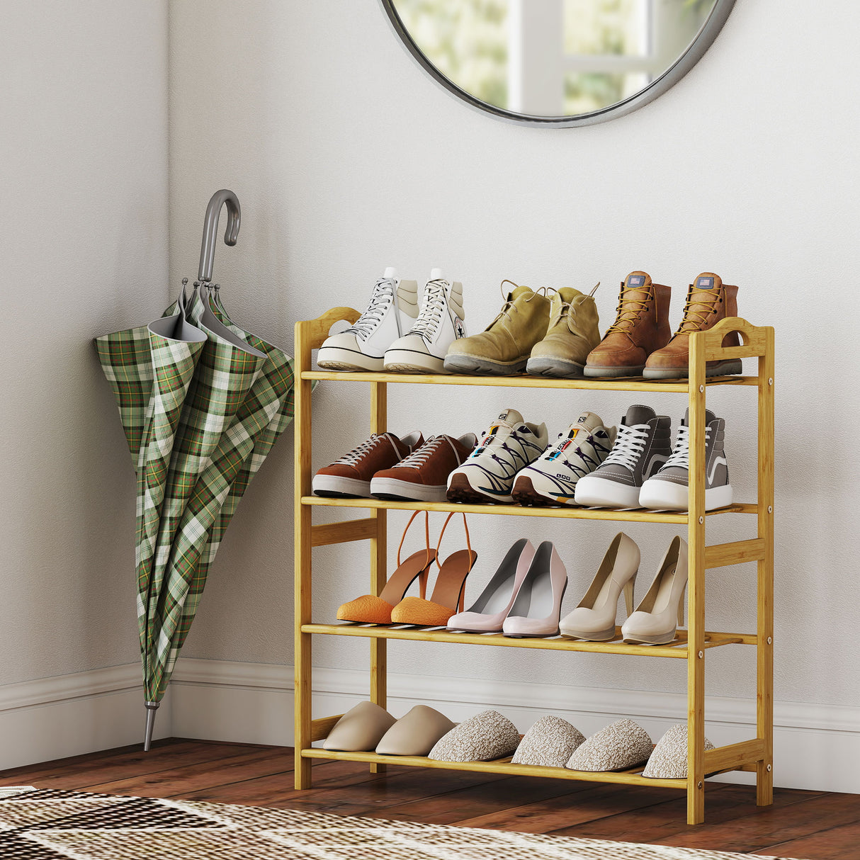 Wooden Shoe Rack 67.5cm Wide 4 Tier - Velmora