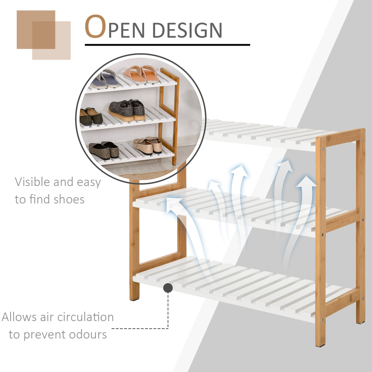 Wooden Shoe Rack 70cm Wide 3 Tier - Velmora