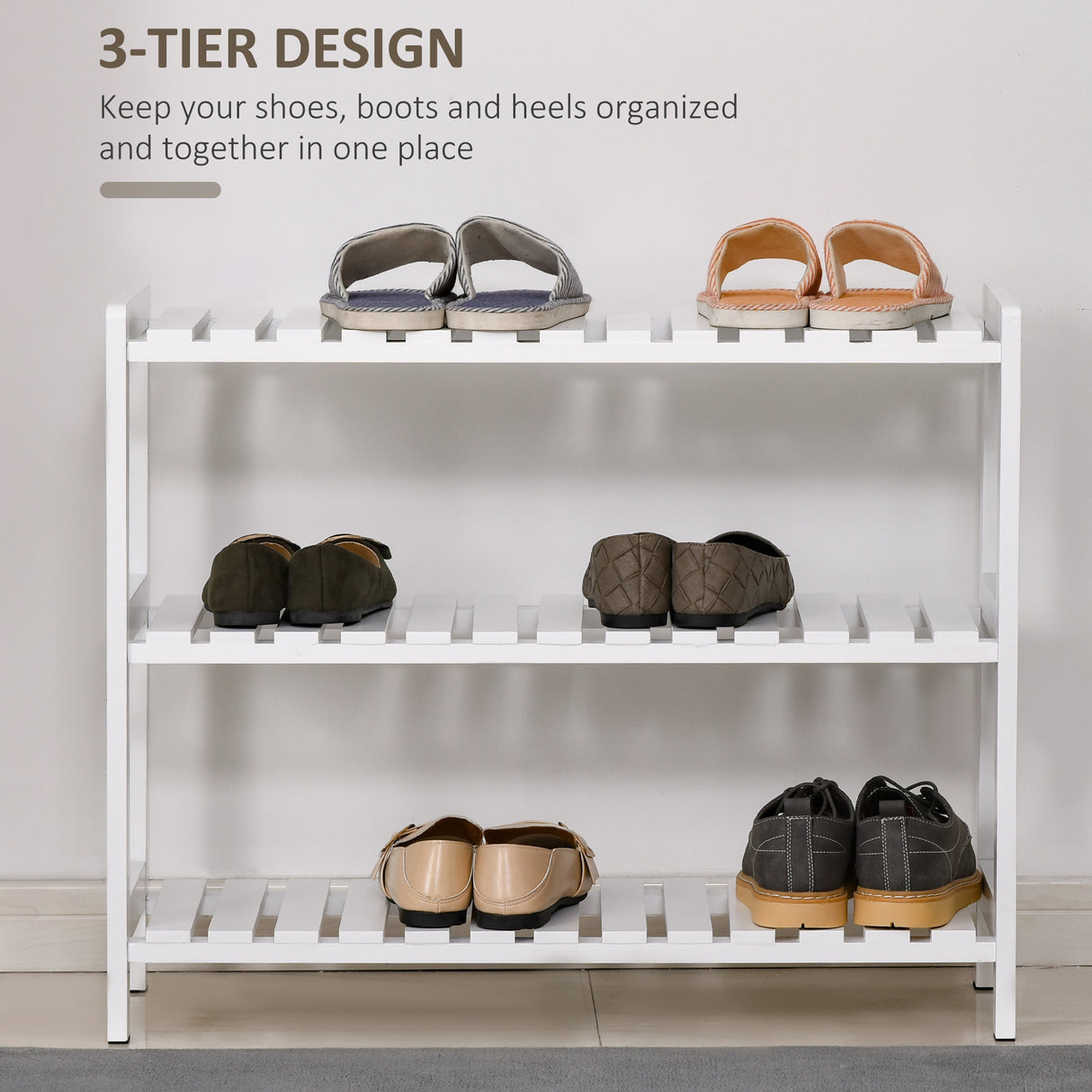 Wooden Shoe Rack 70cm Wide 3 Tier - Velmora