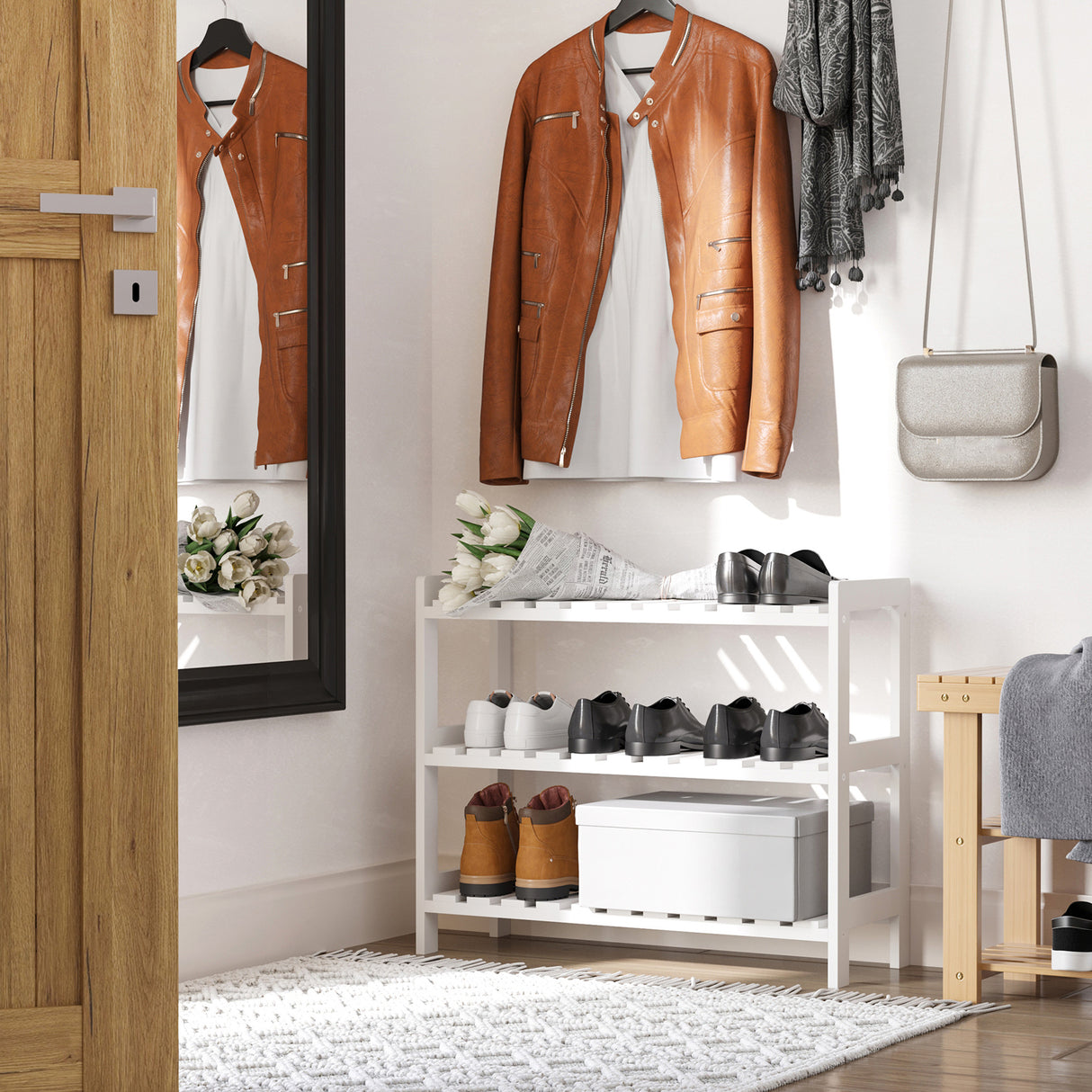 Wooden Shoe Rack 70cm Wide 3 Tier - Velmora