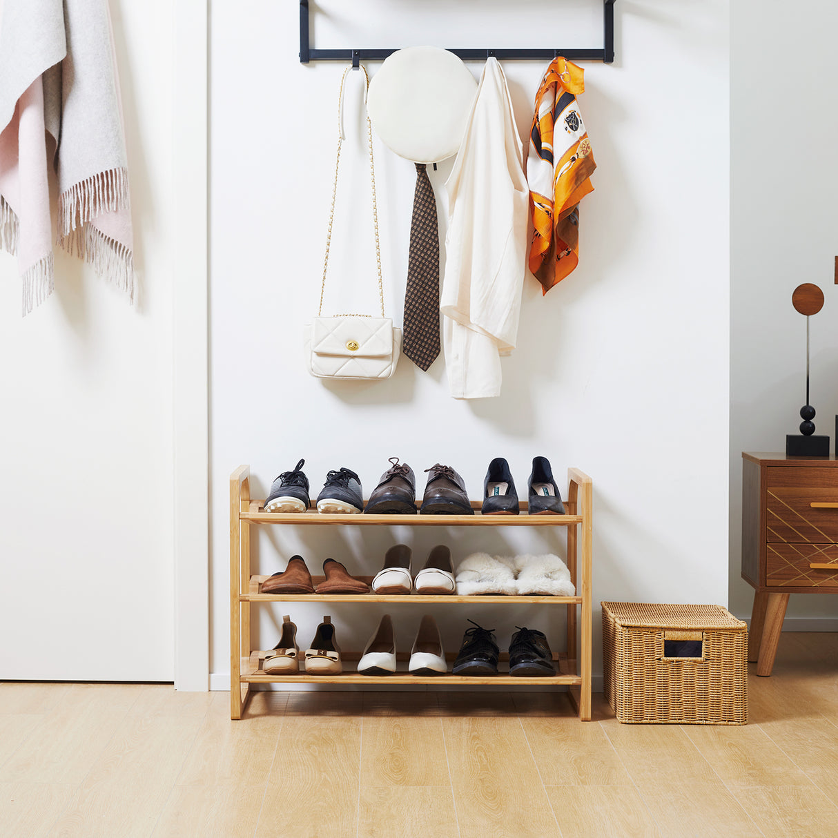 Wooden Shoe Rack 76cm Wide 3 Tier - Velmora