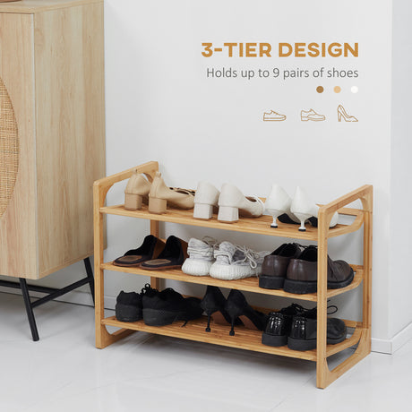 Wooden Shoe Rack 76cm Wide 3 Tier - Velmora