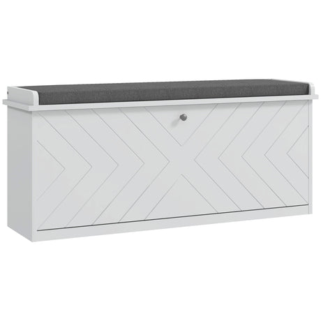 Wooden Shoe Storage Bench 100cm Wide With Cushion And Flip Drawer - Velmora