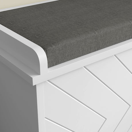 Wooden Shoe Storage Bench 100cm Wide With Cushion And Flip Drawer - Velmora