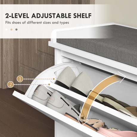 Wooden Shoe Storage Bench 100cm Wide With Cushion And Flip Drawer - Velmora