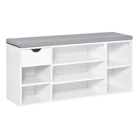 Wooden Shoe Storage Bench 101cm Wide With 1 Drawer And Cushion - Velmora