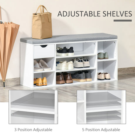 Wooden Shoe Storage Bench 101cm Wide With 1 Drawer And Cushion - Velmora