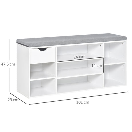 Wooden Shoe Storage Bench 101cm Wide With 1 Drawer And Cushion - Velmora