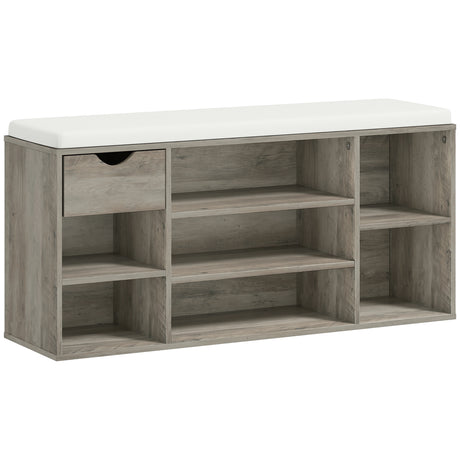 Wooden Shoe Storage Bench 101cm Wide With 1 Drawer And Cushion - Velmora
