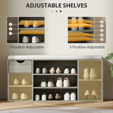 Wooden Shoe Storage Bench 101cm Wide With 1 Drawer And Cushion - Velmora
