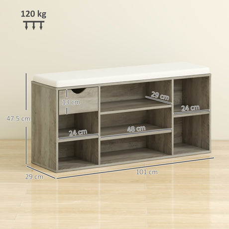 Wooden Shoe Storage Bench 101cm Wide With 1 Drawer And Cushion - Velmora