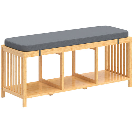 Wooden Shoe Storage Bench 102cm Wide Cushion - Velmora