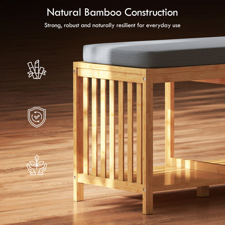 Wooden Shoe Storage Bench 102cm Wide Cushion - Velmora