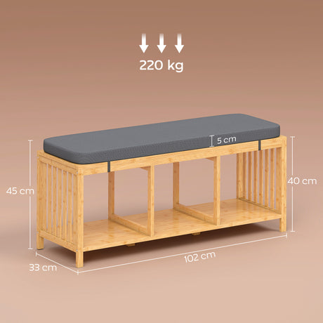 Wooden Shoe Storage Bench 102cm Wide Cushion - Velmora