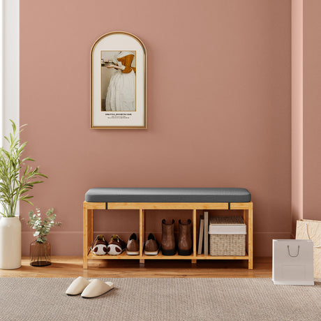 Wooden Shoe Storage Bench 102cm Wide Cushion - Velmora