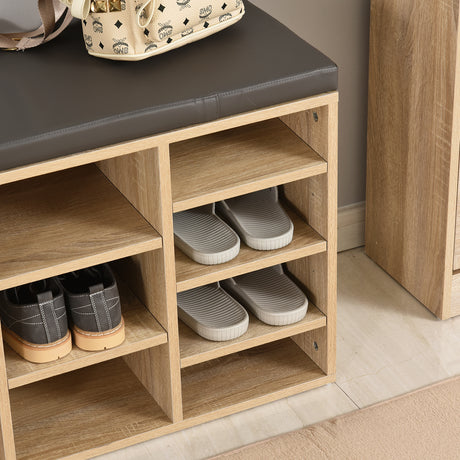 Wooden Shoe Storage Bench 103.5cm Wide With 14 Compartments And Cushion - Velmora