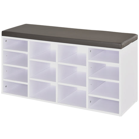 Wooden Shoe Storage Bench 103.5cm Wide With 14 Compartments And Cushion - Velmora
