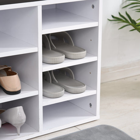 Wooden Shoe Storage Bench 103.5cm Wide With 14 Compartments And Cushion - Velmora