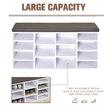 Wooden Shoe Storage Bench 103.5cm Wide With 14 Compartments And Cushion - Velmora