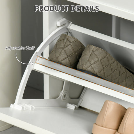 Wooden Shoe Storage Bench 104cm Wide With Cushion And 2 Flip Drawers - Velmora