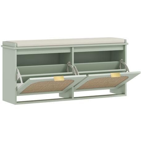 Wooden Shoe Storage Bench 104cm Wide With Cushion And Flip Drawer - Velmora