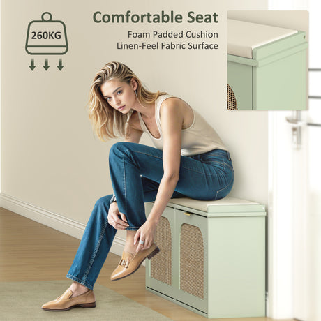 Wooden Shoe Storage Bench 104cm Wide With Cushion And Flip Drawer - Velmora