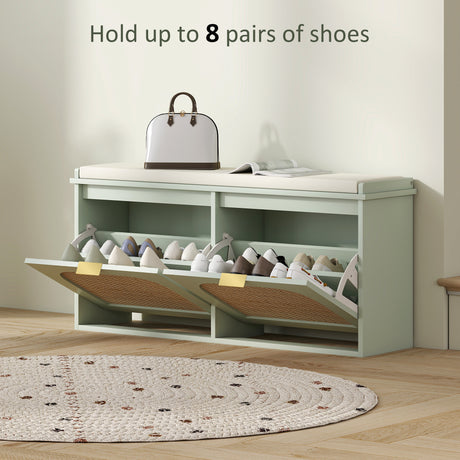 Wooden Shoe Storage Bench 104cm Wide With Cushion And Flip Drawer - Velmora