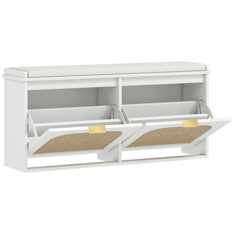 Wooden Shoe Storage Bench 104cm Wide With Cushion And Flip Drawer - Velmora