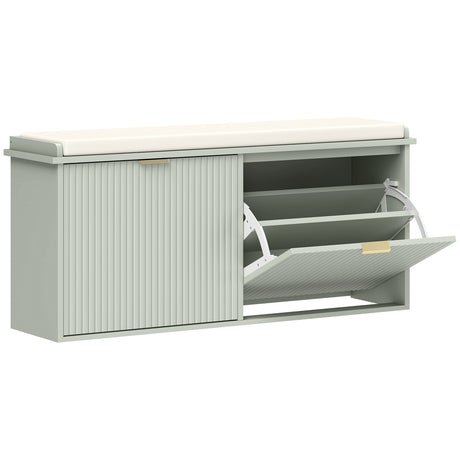 Wooden Shoe Storage Bench 104cm Wide With Cushion - Velmora