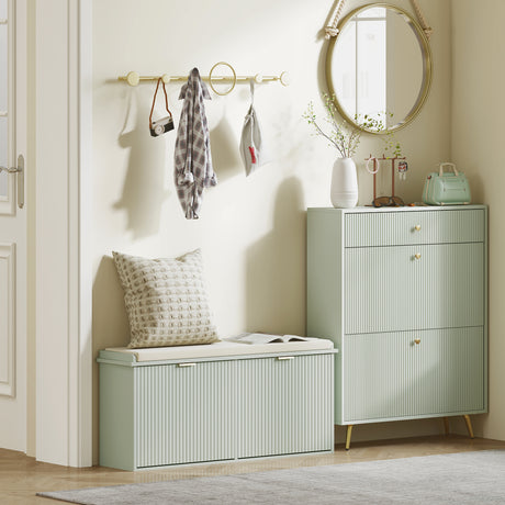 Wooden Shoe Storage Bench 104cm Wide With Cushion - Velmora