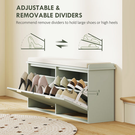 Wooden Shoe Storage Bench 104cm Wide With Cushion - Velmora