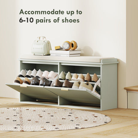 Wooden Shoe Storage Bench 104cm Wide With Cushion - Velmora