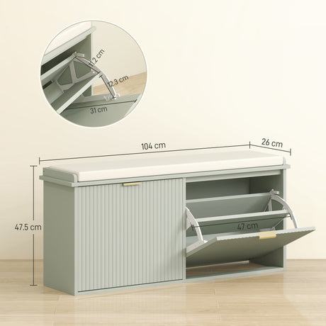Wooden Shoe Storage Bench 104cm Wide With Cushion - Velmora