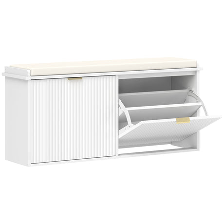 Wooden Shoe Storage Bench 104cm Wide With Cushion - Velmora