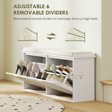 Wooden Shoe Storage Bench 104cm Wide With Cushion - Velmora