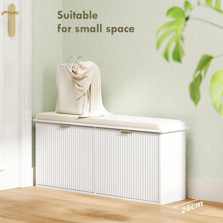 Wooden Shoe Storage Bench 104cm Wide With Cushion - Velmora