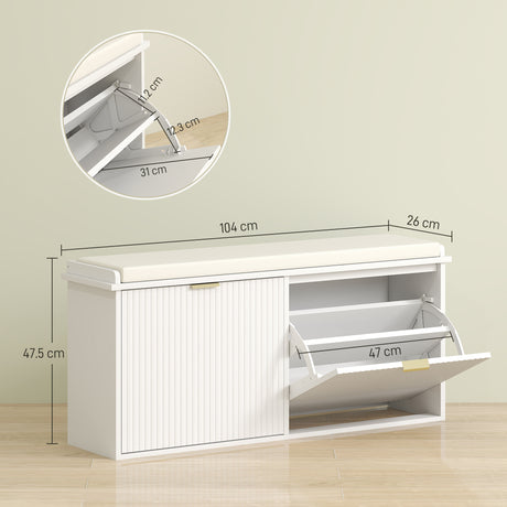 Wooden Shoe Storage Bench 104cm Wide With Cushion - Velmora